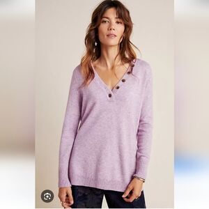 Anthropologie Lavender V-Neck Button Sweater Size XS